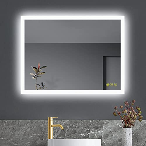 AI-LIGHTING Badspiegel mit Beleuchtung 80x60 cm Rechteckiger Badezimmerspiegel mit Beleuchtung Antibeschlag Badspiegel Beleuchtet Dimmbar Warmweiß/Kaltweiß/Neutral Led Spiegel für Badezimmer