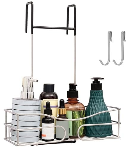Belle Vous Estanteria para Dentro de la Ducha - Colgador Ducha Acero Inoxidable Sobre la Puerta - 2 Ganchos - Sin Taladrar - Cesta Ducha Colgar Champú, Toallas, Esponja, Afeitadoras y Más