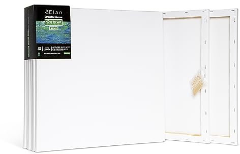 Elan Keilrahmen Leinwand 40x40 6er Set, 100% Baumwolle Leinwand zum Bemalen, Leinwände für Acrylfarben 280GSM, Leinwände, Keilrahmen 40x40