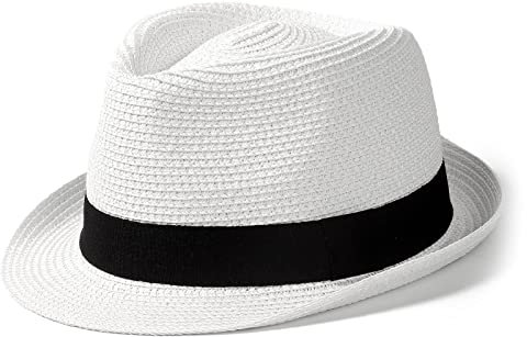 Hcimooy Short Brim Chapeau de Paille Panama Fedora Beach Sun Triangle Chapeau de Vacances Gentleman Roll up Chapeau d'été