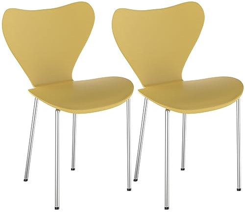 Rcynview 2er Set Esszimmerstühle Stuhl Gelber Skandinavischer Stühle Esszimmer mit Rückenlehne Stuhl mit Beinen aus Metallbeine, für Esszimmer, Wohnzimmer, Schlafzimmer, Küche