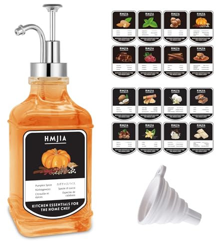 HMJIA Dispenser per Sciroppo di Caffè Caraffa per Sciroppo in Vetro da 500ML con Etichette e Pompa Sispenser per Vaniglia e Caramello per Bar e Accessori da Cucina (1 pezzo - Argento Quadrato, 500ML)