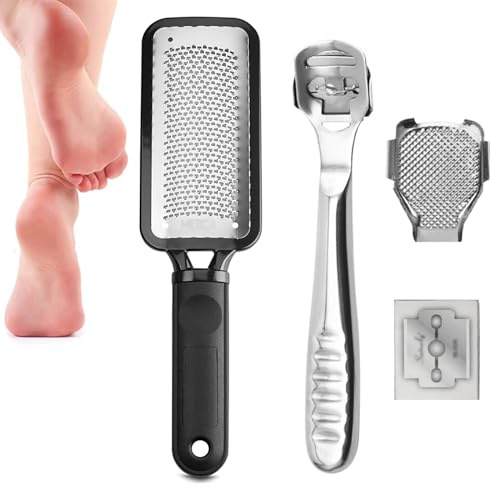 GWAWG Pédicure professionnelle en acier inoxydable pour peaux dures 2 en 1 Outils de soin des pieds à double face pour éliminer les peaux sèches et mortes