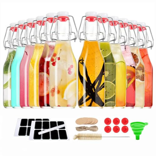 Ruckae 12 Set,8.5oz Swing Top Glass Bottles,Flip Top Beer Brewing Bottles with Stopper for 2nd Fermentation,Kombucha,Vanilla Extract,Juice,Tea,Wine