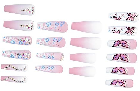 Healeved 24pièces Faux Autocollants Décoration De Manucure Avec Motifs Cœurs Et Kit De Faux Pour Femmes Pour Fêtes Et Utilisation Quotidienne