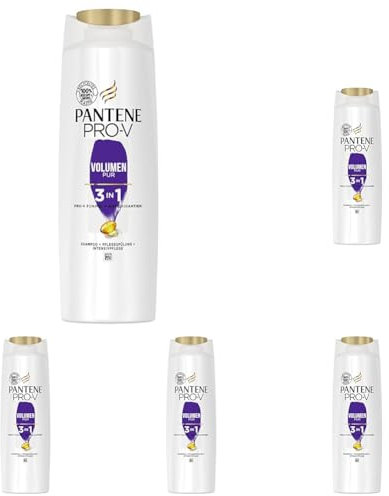 Pantene Pro-V Volumen Pur 3-In-1 Shampoo + Pflegespülung + Intensivpflege, Pro-V Formel + Antioxidantien, Für feines, plattes Haar, 250ML (Packung mit 5)