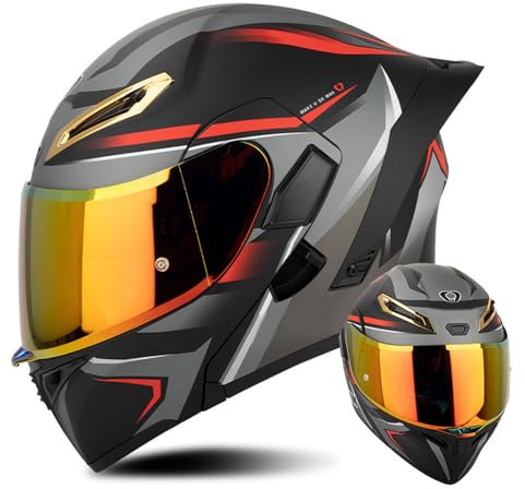 YPDOPORA Casco Moto Omologato DOT Caschi Integrali per Bici da Cross, Casco Moto, con Doppia Visiera Casco Moto per Fuoristrada ATV A Quattro Ruote,Red 1,2XL63~64cm