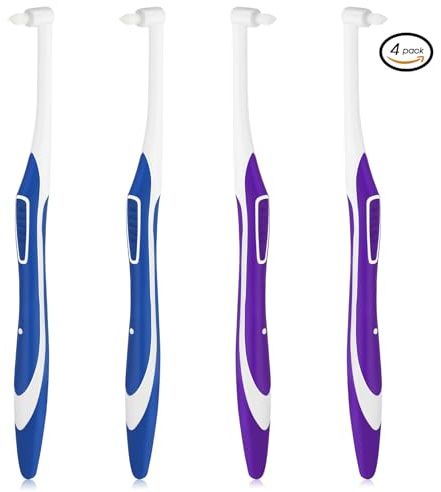 WLLHYF 4 Stück Tuft Zahnbürste Getuftet Interspace Zahnbürsten End-Tuft Tapered Trim Zahnbürste Soft Trim Orthodontische Interdentalbürsten für Detailreinigung(Blau Lila)