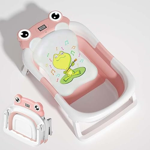Bañera plegable de pie para bebé, color rosa
