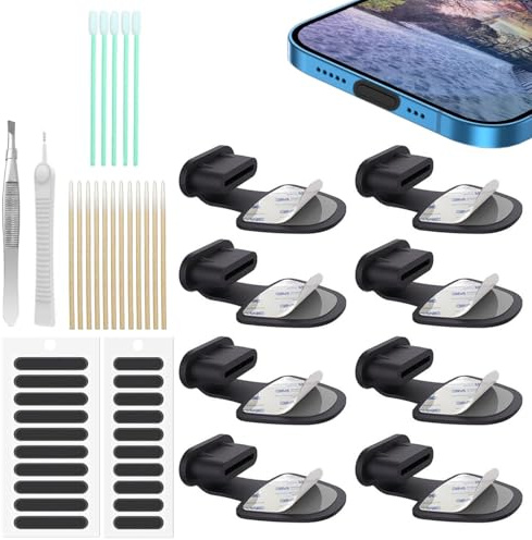 Nayyana 8 Stück USB Typ C Staubschutzstecker-Abdeckung, USB C Staubschutzhülle, C-Typ-Anschluss-Staubschutzstecker, Anti-Verlust-Staubschutz für USB C Ladeanschluss für iPhone 15 Plus
