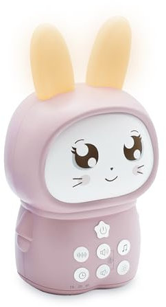 mooov 477512 Veilleuse Lapin Pompon avec Bruits Blanc, 16 Sons Apaisants, Rechargeable - Bleu