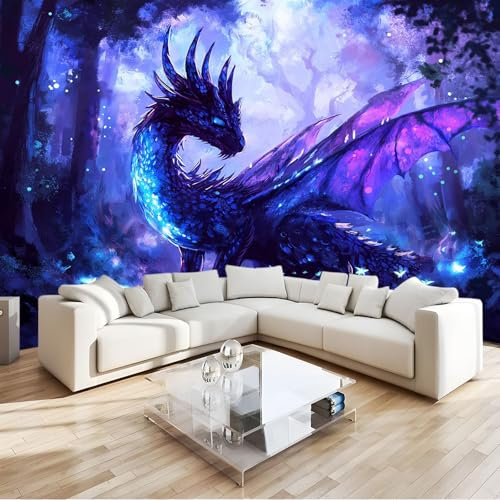 Photo Papier Peint Murale Style Fantastique Dragons Lucioles 400 x 280 cm Papier Peint Non Tissé pour Enfants et Adultes Image Panoramique Déco Maison Chambre Photo Murale