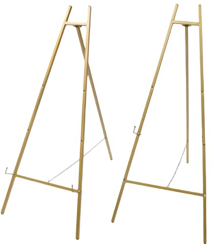 2 caballete de hierro dorado, ángulo de visualización ajustable, altura ajustable para pinturas, gran caballete dorado para bodas, carteles de bienvenida, dorado