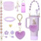 Stanley Cup Accessories Set, 10PCS Stanley Cup Decor Includes Stanley Straw Cover, Water Bottle Handle Strap, Silicone Stanley Cup Boot, Stanley Charms for Stanley Cup Tumbler, Light Purple