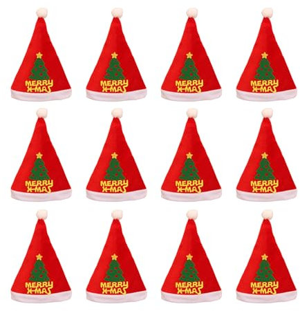 TQUXNGA 12 Stück Weihnachtsparty-Nikolausmütze, elegante Weihnachtsmütze mit weißen Krempen für Feiertagsfeiern