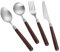16 Pieces Stainless Steel Knife and Fork with Wooden Handle Cutlery Set, Cutlery Set Including Fork, Spoon, Knife, Bead Handle, Suitable for Home Restaurant and Various Parties (Brown)