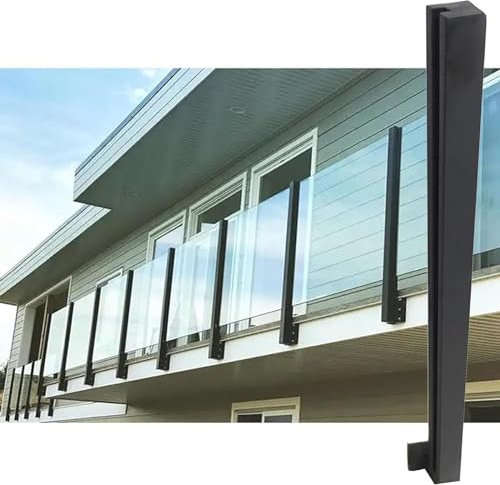 Quadratische Glas-Klemmstange für Deck, Garten, Hof, Geländer, Pfostensystem mit komplettem Set, schwarz, Edelstahl, Seitenmontage, Geländerschienen, Glasbalustradenpfosten (rechte Pfostengröße)