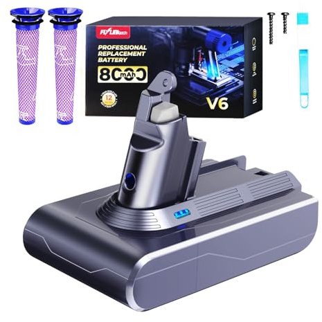 FLYLINKTECH Batterie Dyson V6 8000mAh Remplacement – Compatible avec V6 Absolute, Animal, Motorhead, Total Clean, SV03–SV09, DC58–DC74 – Batterie Li-ION Haute Capacité