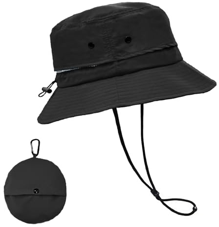 lifwimner Sonnenhut Damen Herren, Bucket Fischerhut Sommerhut mit Kinnriemen Mesh Wasserdicht Anglerhut Boonie Hat Schnell Trocknende Packable für Outdoor Sommer Camping