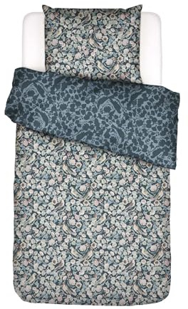 ESSENZA Bettwäsche Aleste Slate Grey, 135x200 cm + 1x 80x80 cm - 100% Bio-Baumwollsatin 220TC - Blumen
