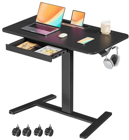 JYLH JOYSEEKER Mobiler Stehpult mit Schublade, 88,9 cm, kleiner Stehpult mit Getränkehalter, rollbarer Laptopwagen auf Rollen, höhenverstellbarer Tisch mit Stauraum für Home Office, Schwarz