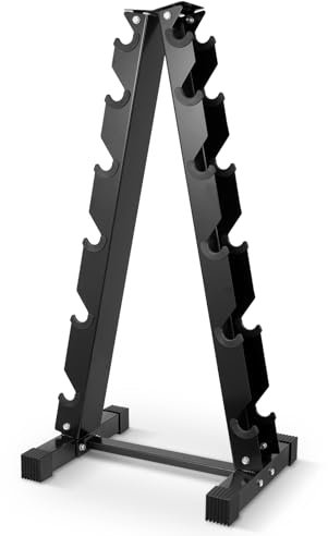 Bellanny Dumbbell Rack Heavy Duty Steel Weights Storage Stand with Textured Rubber Feet A-Frame Multi-Layer Dumbbell Tree Stand Portable Weights Holder for Gym Family Office (6 Tier - 400kg Load)