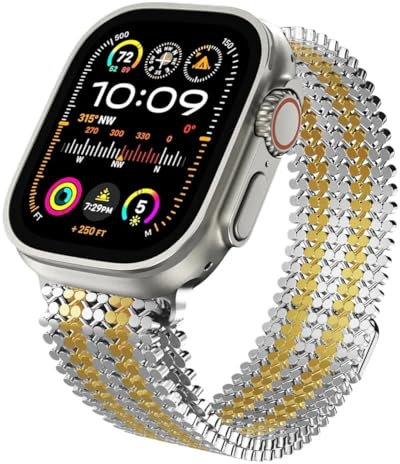 hoosouk Correa Milanesa Para Apple Watch Ultra 2 Para iWatch Series 10 9 8 7 6 5 4 SE Pulsera Correa(Silver gold,38 40 41mm)