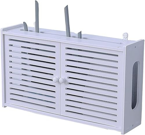 Doppeltürhalterung Wandhalterung, Schwebendes Wandregal Mit Fensterjalousien Für WiFi-aufbewahrung, Steckdosenleiste Schutzversteck, 48 * 12 * 28cm