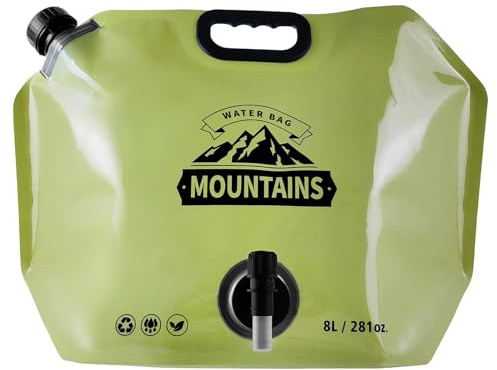 Bouteille d'eau pliable - Bouteille d'eau flexible de 8 l - Système d'hydratation d'extérieur avec robinet réglable - Sac de rangement étanche pour camping, randonnée, cyclisme, pique-nique, voyage