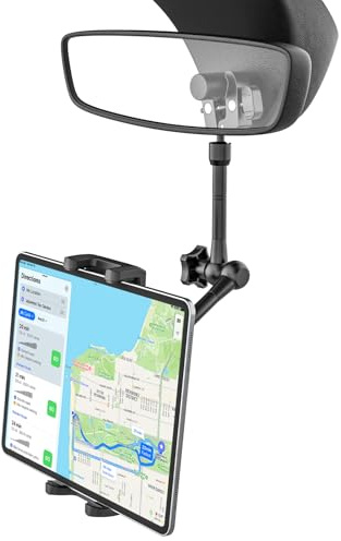 Kolasels Rückspiegel Auto Tablet Halterung, Rückspiegel iPad Autohalterung mit 360° Metallarm, Tablet Halter Auto Spiegel für iPad Pro Air Mini, Galaxy Tabs, iPhone, 4~12.9 Tablets