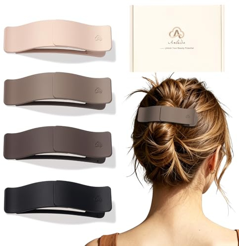 Amlaidu Pinzas Planas Mujer, Pinzas Garra Grandes Planas Mate Antideslizantes, Pelo Grueso o Fino, Sujeción Fuerte Barrettes Francesas - 4 Unid. Beige, Gris Claro, Gris Oscuro, Negro