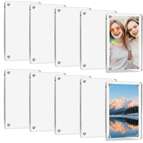 10 PCS Acrylic Fridge Magnetic Frame, 9 x 6 cm Mini Photo Frames for Fridge Frameless Picture Frames Clear Magnetic Photo Frame Transparent Double Sided Photos Block