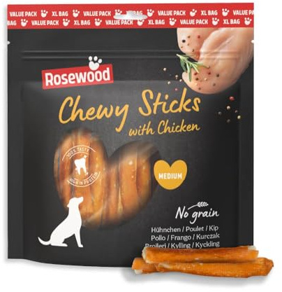 Rosewood Chewy Sticks Huhn Medium – Kaustangen mit Huhn und Rinderhaut, Kausnack für Hunde, unterstützt die Zahnpflege, ohne Getreide, ohne künstliche Zusatzstoffe, 500g