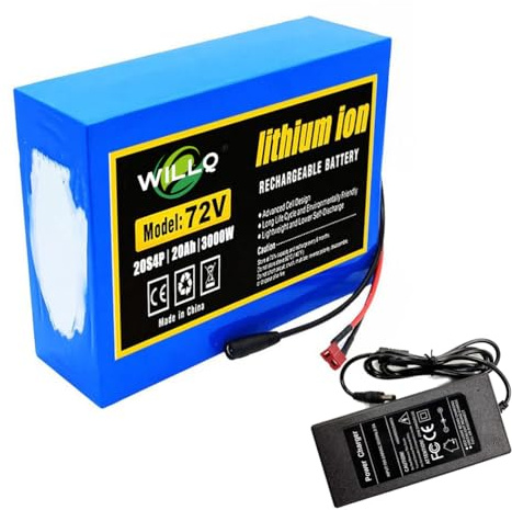 WILLQ 20S4P Lithium-Akku 72V 20Ah E-Bike-Akkupack mit Ladegerät und BMS für 3000W Elektrofahrrad- und Rollermotor