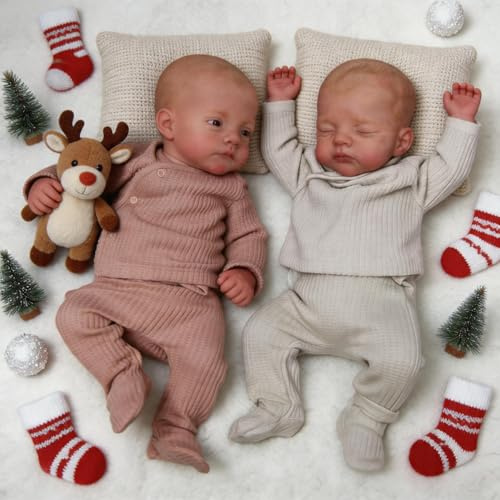 Lebensechte 18-Zoll-Babypuppen aus weichem Silikon-Vinyl realistische Reborn-Zwillinge mit Stoffkörper schlafend oder wach Mädchen-Neugeborenenpuppen Spielzeug und Geschenke für Kinder ab 3 Jahren