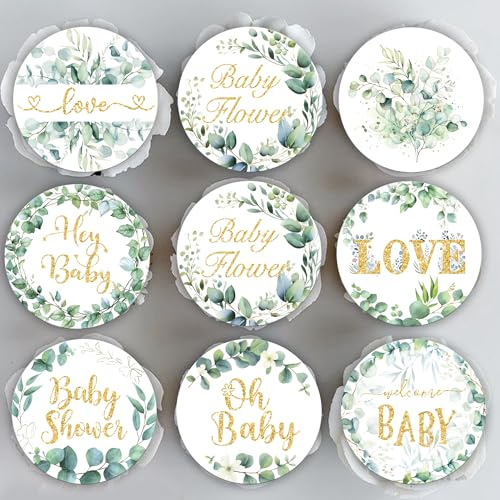 SYKYCTCY 64 Pack Edible Baby Shower Cupcake Toppers Rice Paper Love Baby Shower Cupcake Picks Baby Flower Decoration for Welcome Baby Theme Birthday Party Cake Decorations Supplies