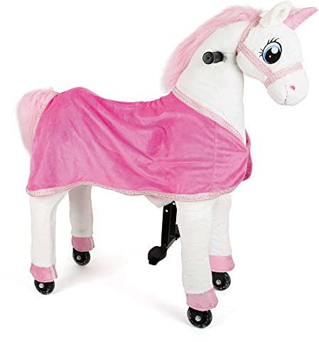 small foot 10586 Reitpferd für Kinder auf Rollen inkl. Lenkung und Einhorn-Design, Fußtritte und Griffe Sorgen für den nötigen Halt, mit Glitzer-Elementen und rosa Decke