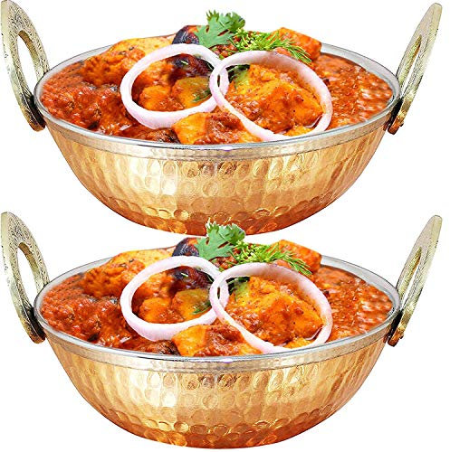 IndiaBigShop Set di 2 vaschette in rame martellato - Kadai per utensili da cucina ogni giorno per la cottura di accessori per la casa/motel esterno o multiuso
