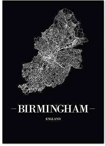 JUNIWORDS Stadtposter - Wähle Deine Stadt - Birmingham - 21 x 30 cm Poster - Schrift A - Schwarz