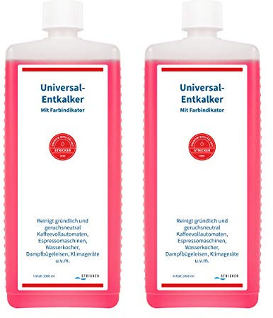 STRICKER Entkalker mit Farbindikator I Flüssig-Entkalker I Universell einsetzbar für Kaffee-Vollautomat, Kaffee-Maschine, Wasserkocher (2 x 1000 ml)