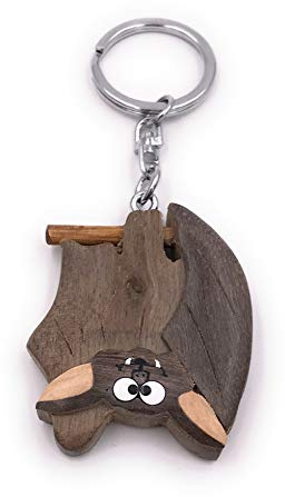 Onwomania Porte-clés en bois chauve-souris suspendus charme de pendentif halloween mammifère animal vampire