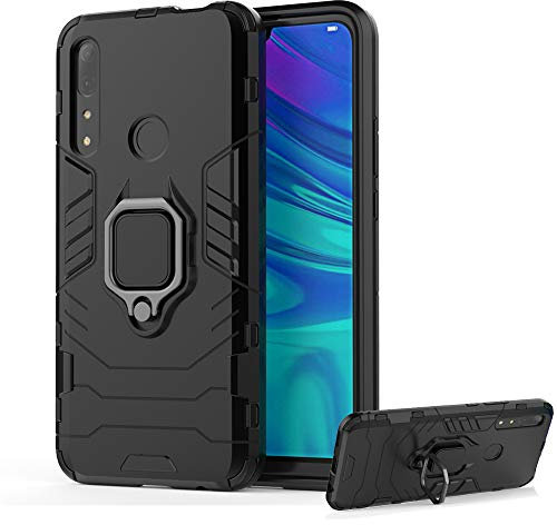DESCHE per Cover Huawei P Smart Z, Cover per Staffa Dell'anello + Vetro Temperato, Compatibile con Supporto Magnetico per Auto - Nero