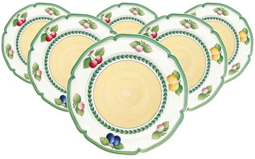 Villeroy & Boch French Garden Fleurence Speiseteller 6er Set, 26 cm, Runder Essteller mit Früchte-Dekor Premium Porzellan, Bunt