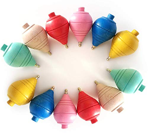 GERILEO Lot de 4/8/12 Toupies Classiques en Bois en Couleurs – Cadeaux et Détails pour Communions, piñatas, Petits Garçon, Petites Filles, Fêtes d’Anniversaires, Toupies, toupie, Spinner, toupie