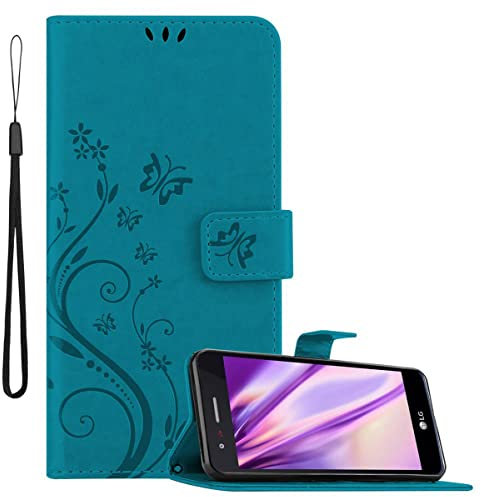 Cadorabo Hülle kompatibel mit LG K8 2017 Blumen Design aus Premium Kunst Leder Flip Klappbare Stoßfeste Magnetische [Standfunktion] [Kartenfächern] Cover Hülle für LG K8 2017 Tasche in Blau