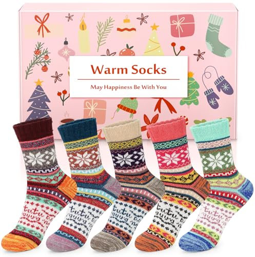 Airabc Thermosocken Damen, Wollsocken, Warme Wintersocken Damen, Dicke Stricksocken, Winter Damen Socken Bunte Gemütlich und Atmungsaktiv/EU-Größe 35-42