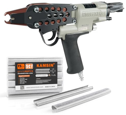 Woodpecker C-7EA 15 Gauge Pneumatisches Schweinering-Pistolen-Set, 3/4 Zoll Krone Air Power Lange Nase C-Ringpistole, 7-8 mm Verschlussdurchmesser, Schweineringwerkzeug, Federmatratze, Autositz