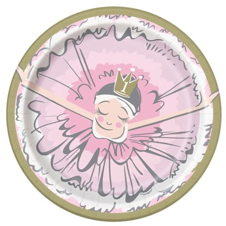 Unique 75954 Speiseteller, rund, Ballerina-Geburtstag, 17,8 cm, 8 Stück