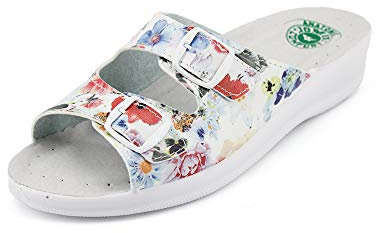 JOMIX Ciabatte Donna Estive Ortopediche Aperte con Zeppa Pantofole Comode Anatomiche da Casa o Mare Made in Italy ITD1474 Stampe Rosse 36