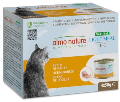 almo nature HFC Natural Light Meal Katzenfutter für ausgewachsene Katzen - Hühnerbrust 50 g x 4 stück, 200 g